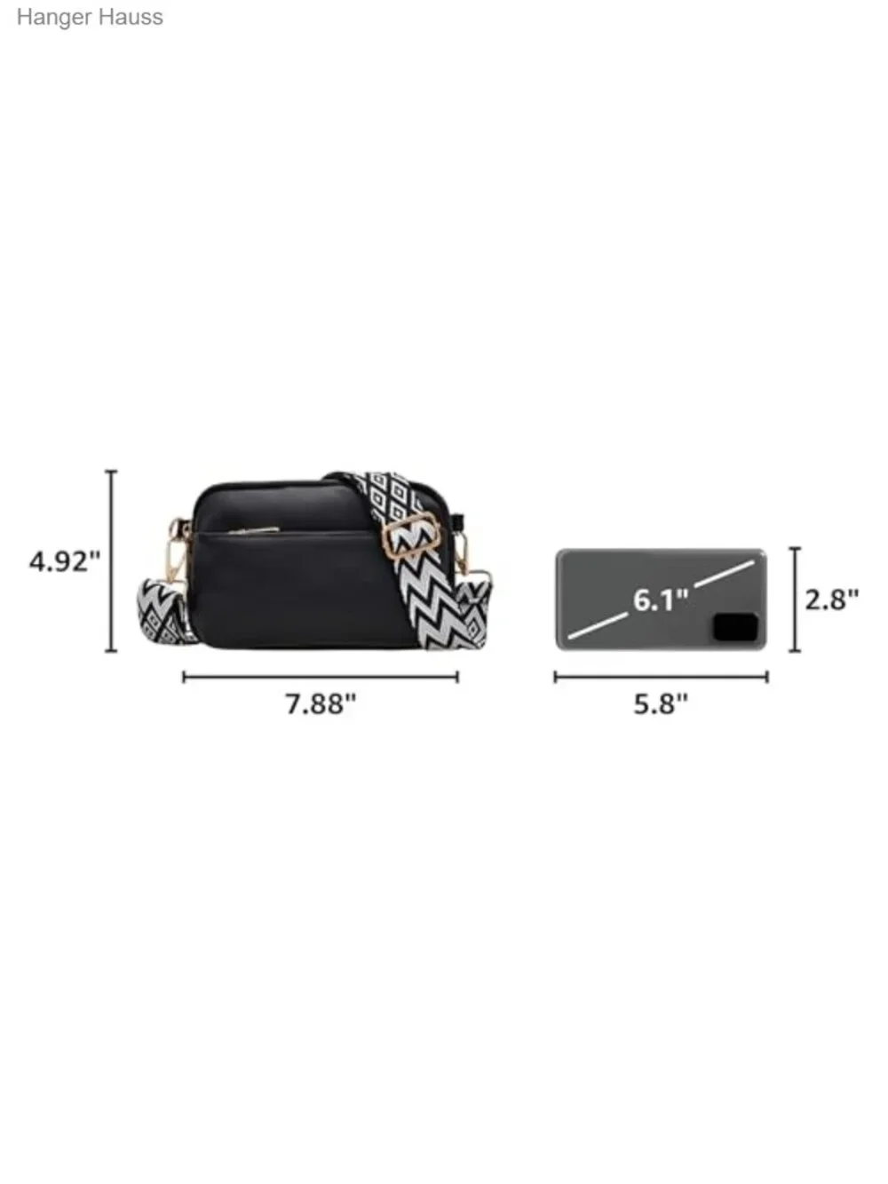 Vegan Leather Triple Zipper Mini Crossbody Bag Sling Purse Adjustable Strap